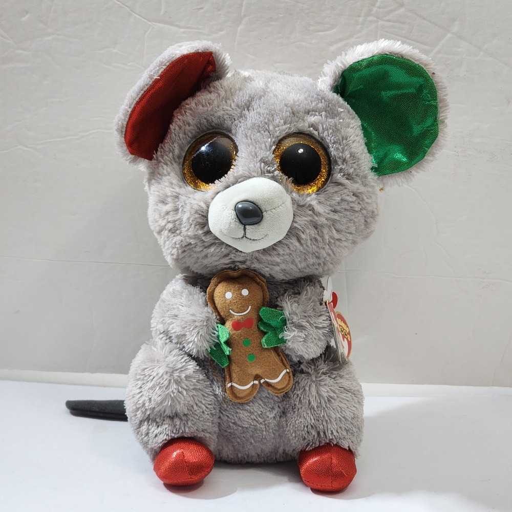 Ty Beanie Boos Buddies MAC Mouse Christmas Gingerbread Man Glitter Eyes 9" New